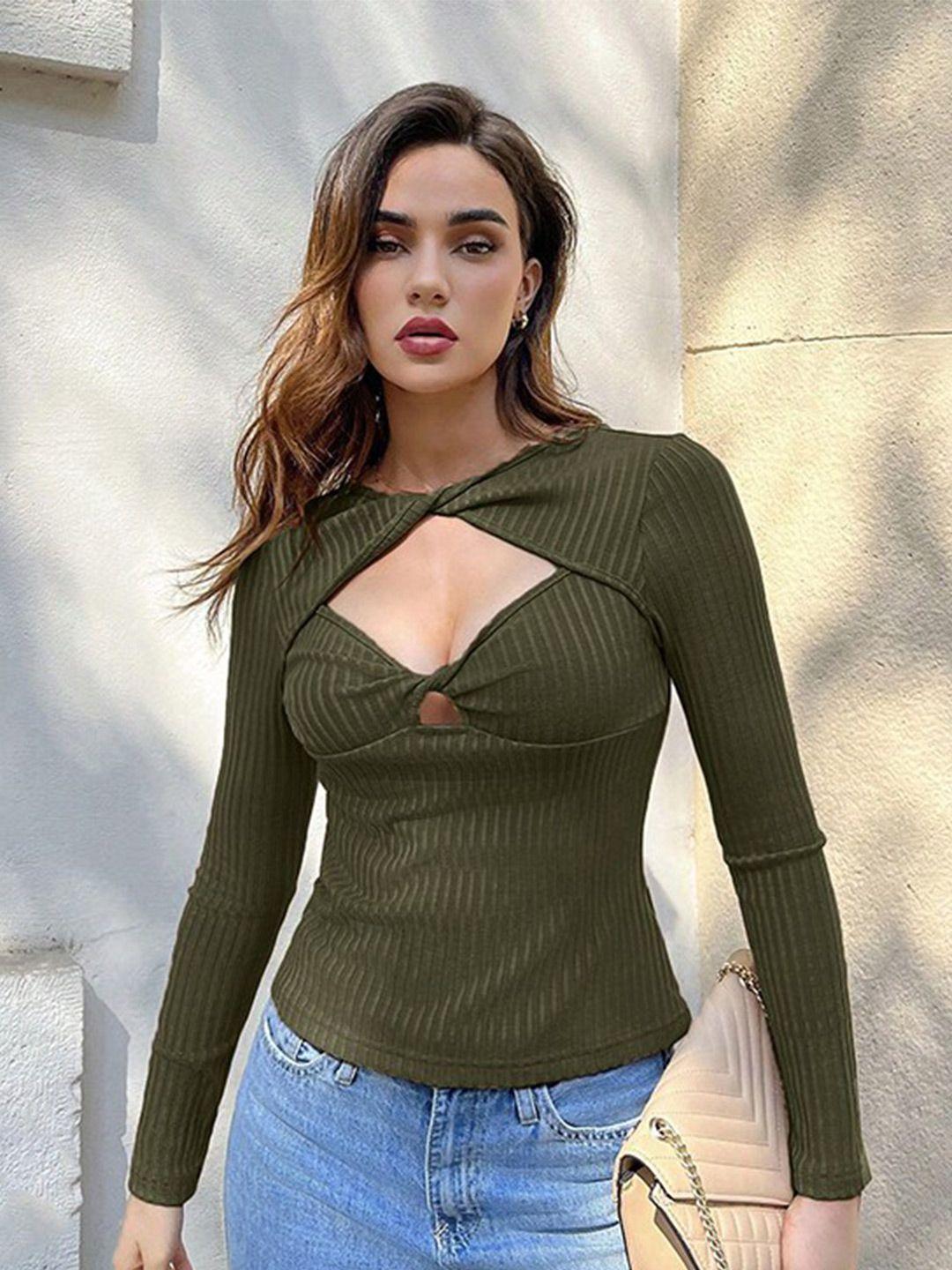 stylecast green keyhole neck extended sleeves top
