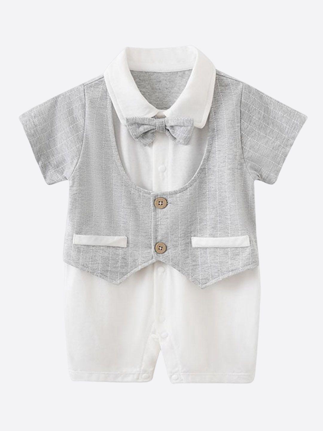 stylecast grey infant boys striped shirt collar short sleeves cotton romper