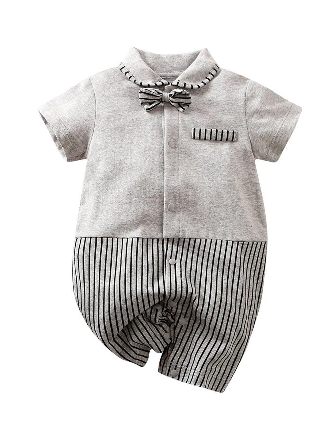 stylecast grey infant boys striped short sleeves shirt collar cotton rompers