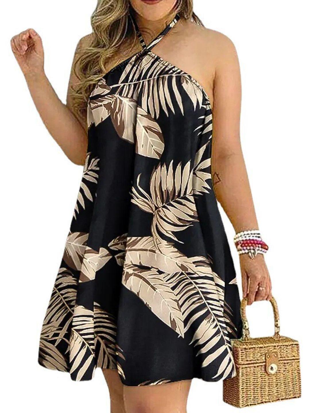 stylecast halter neck tropical printed a-line dress