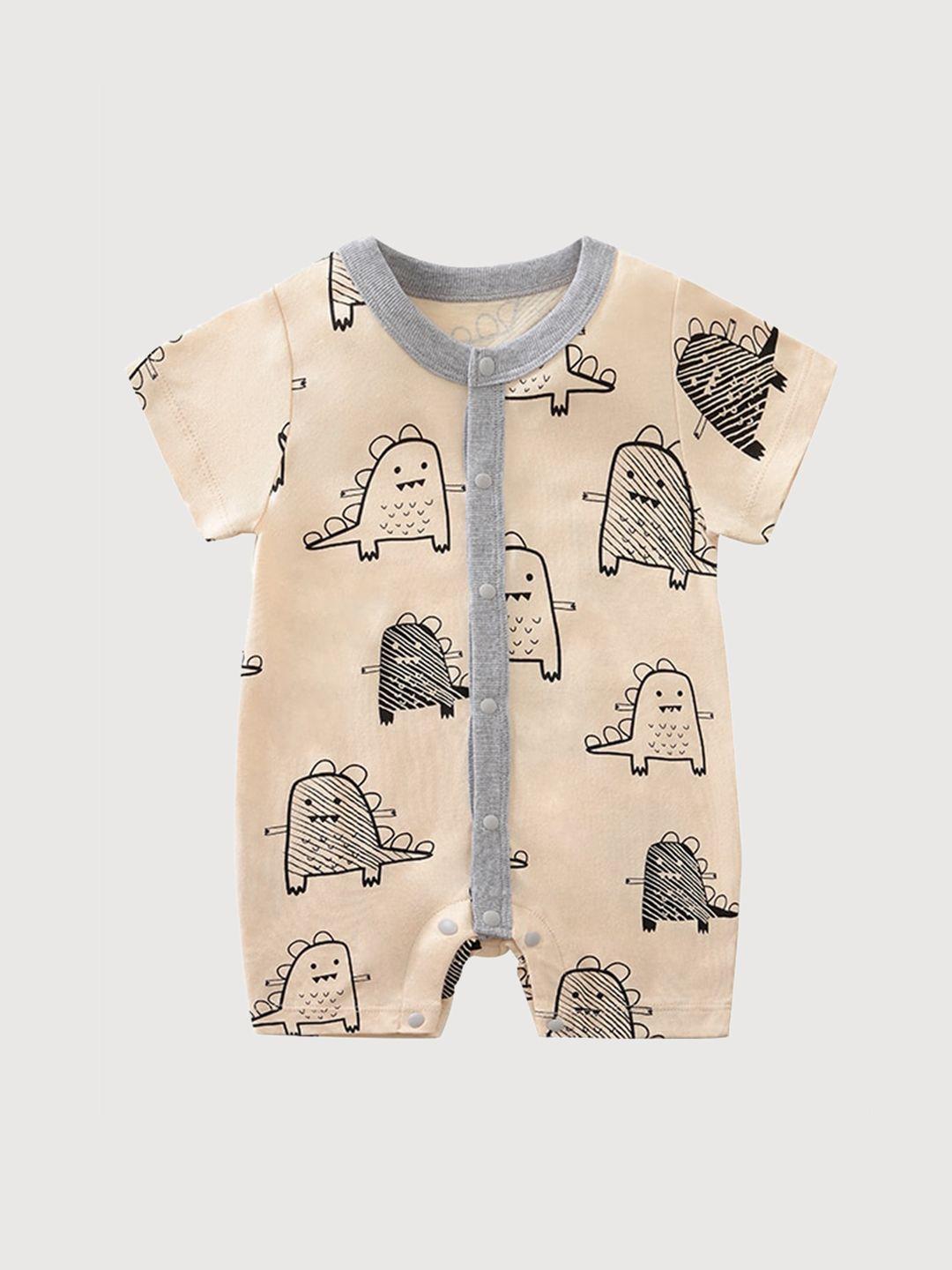 stylecast infant boys beige conversational printed cotton rompers