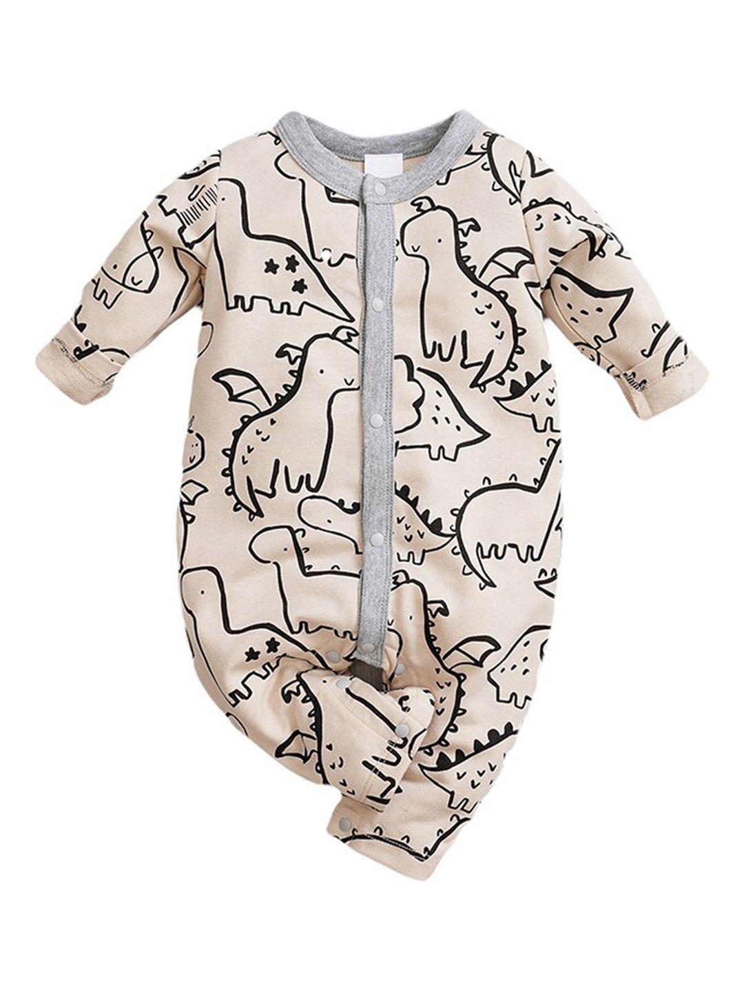 stylecast infant boys beige graphic printed pure cotton rompers