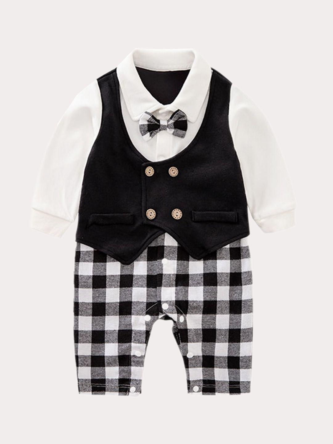 stylecast infant boys black & white checks pure cotton rompers