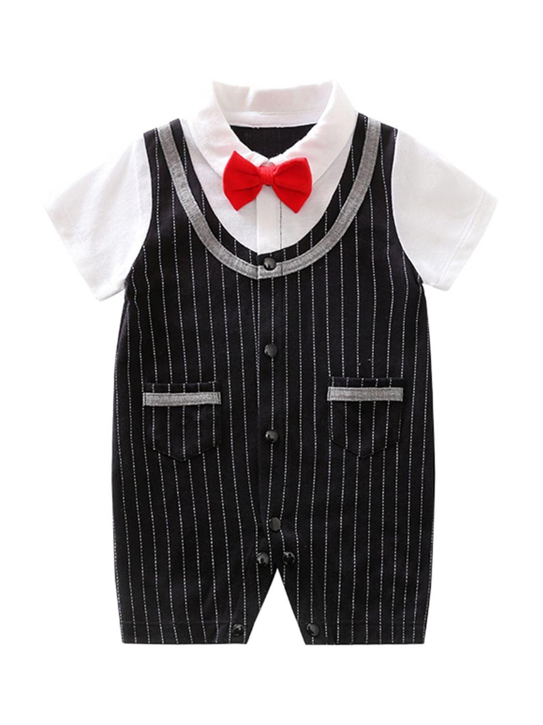 stylecast infant boys black & white striped cotton rompers