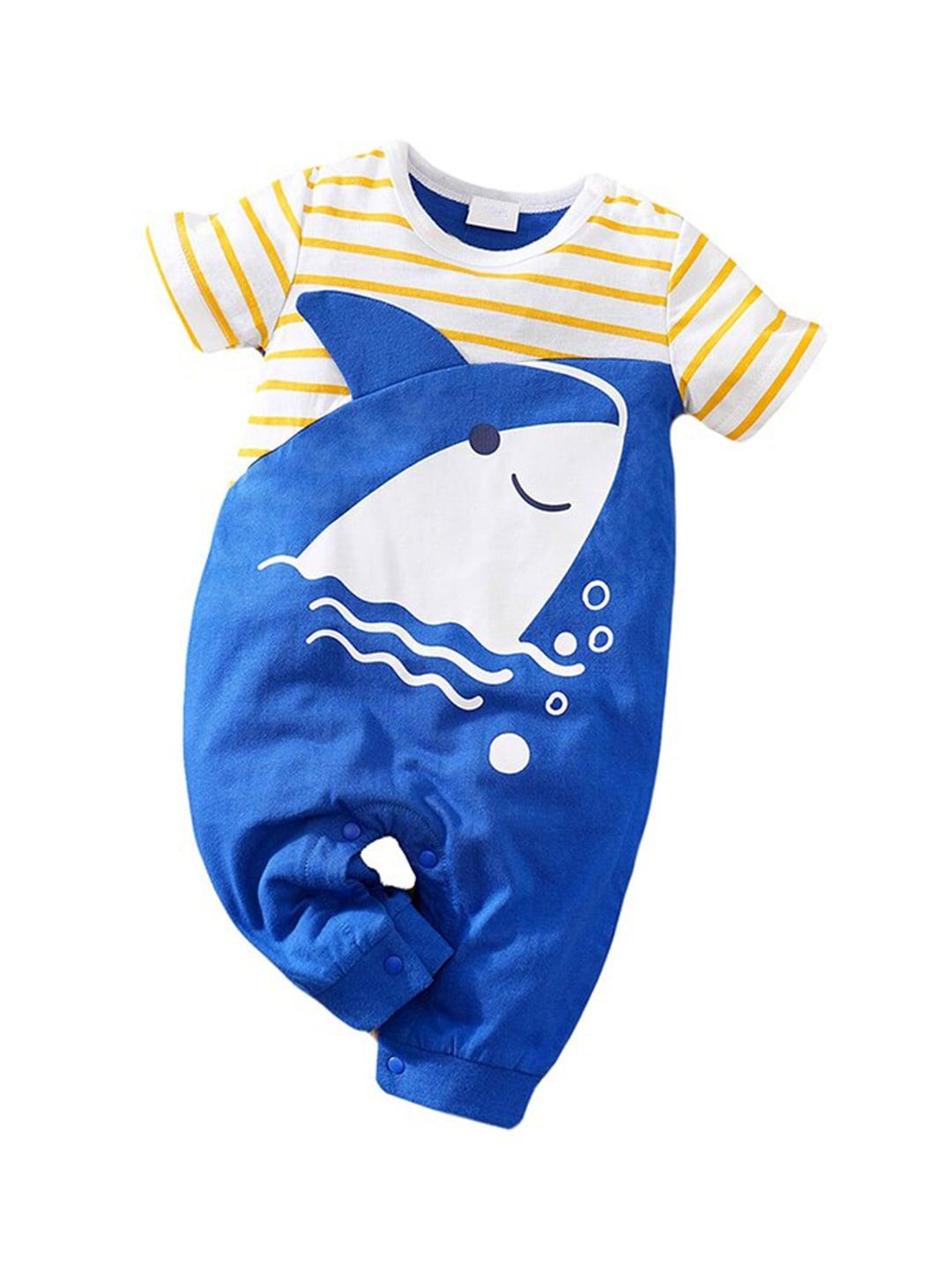 stylecast infant boys blue & yellow graphic printed round neck cotton rompers