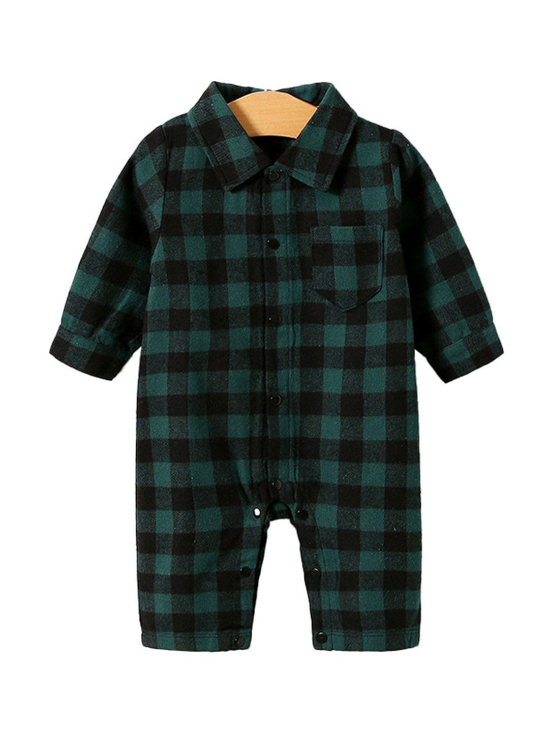 stylecast infant boys green & black checked cotton rompers