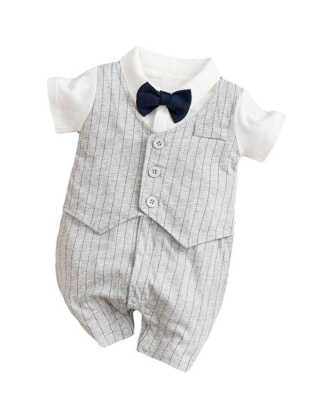 stylecast infant boys grey & white striped cotton rompers