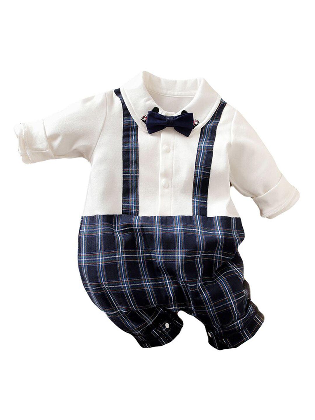 stylecast infant boys navy blue checked pure cotton rompers