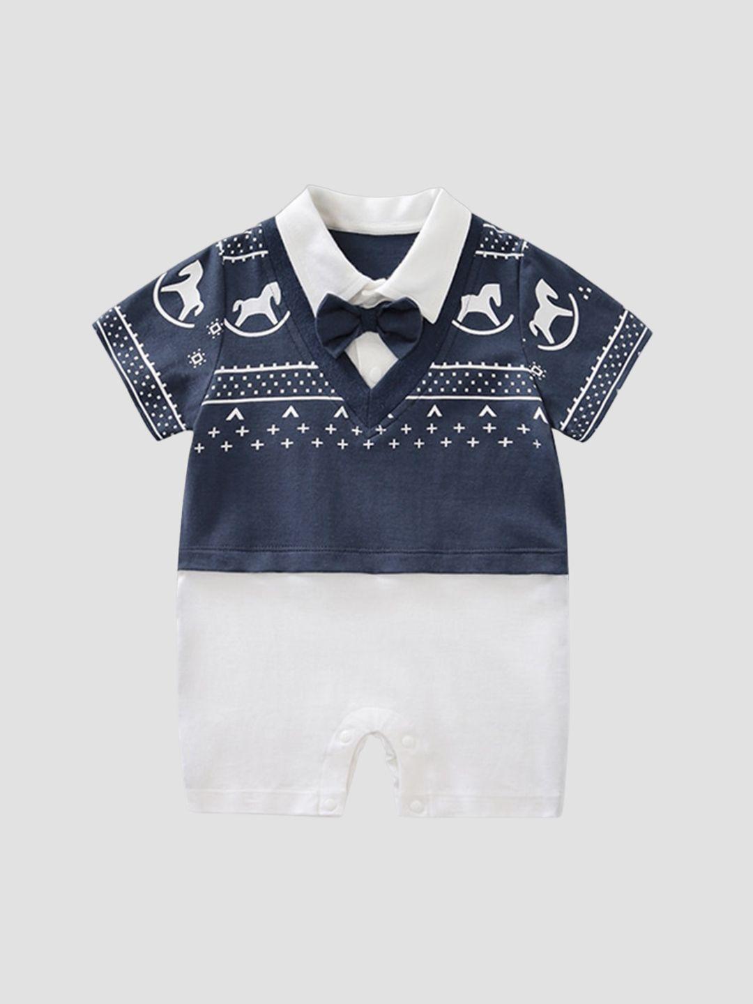 stylecast infant boys navy blue conversational printed cotton rompers