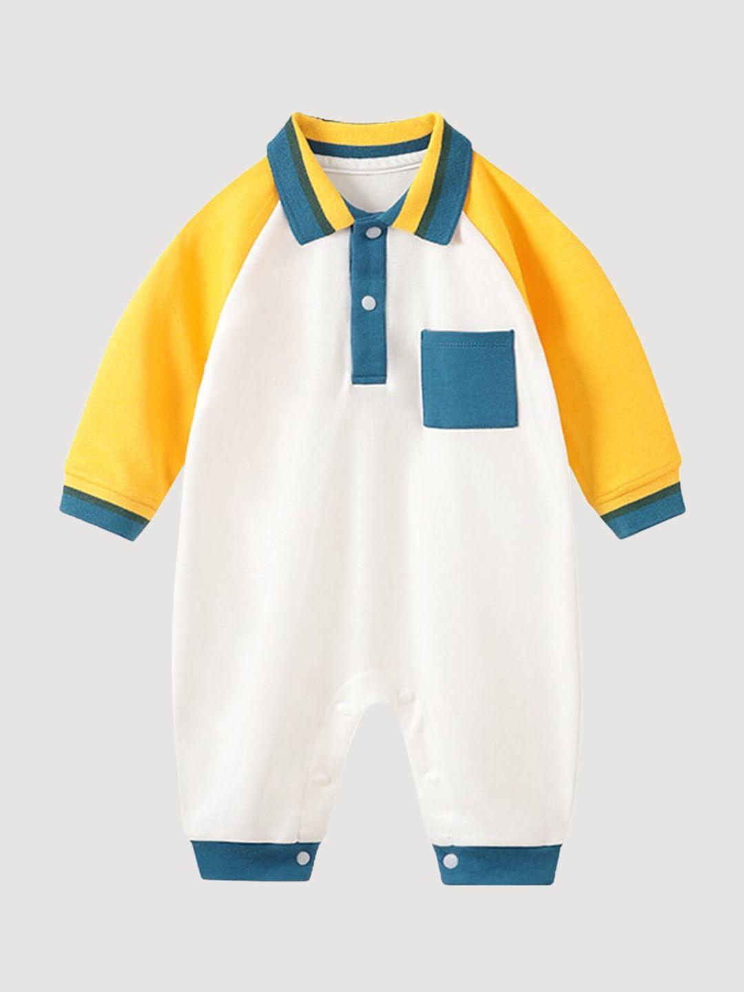 stylecast infant boys off white & yellow colourblocked cotton rompers