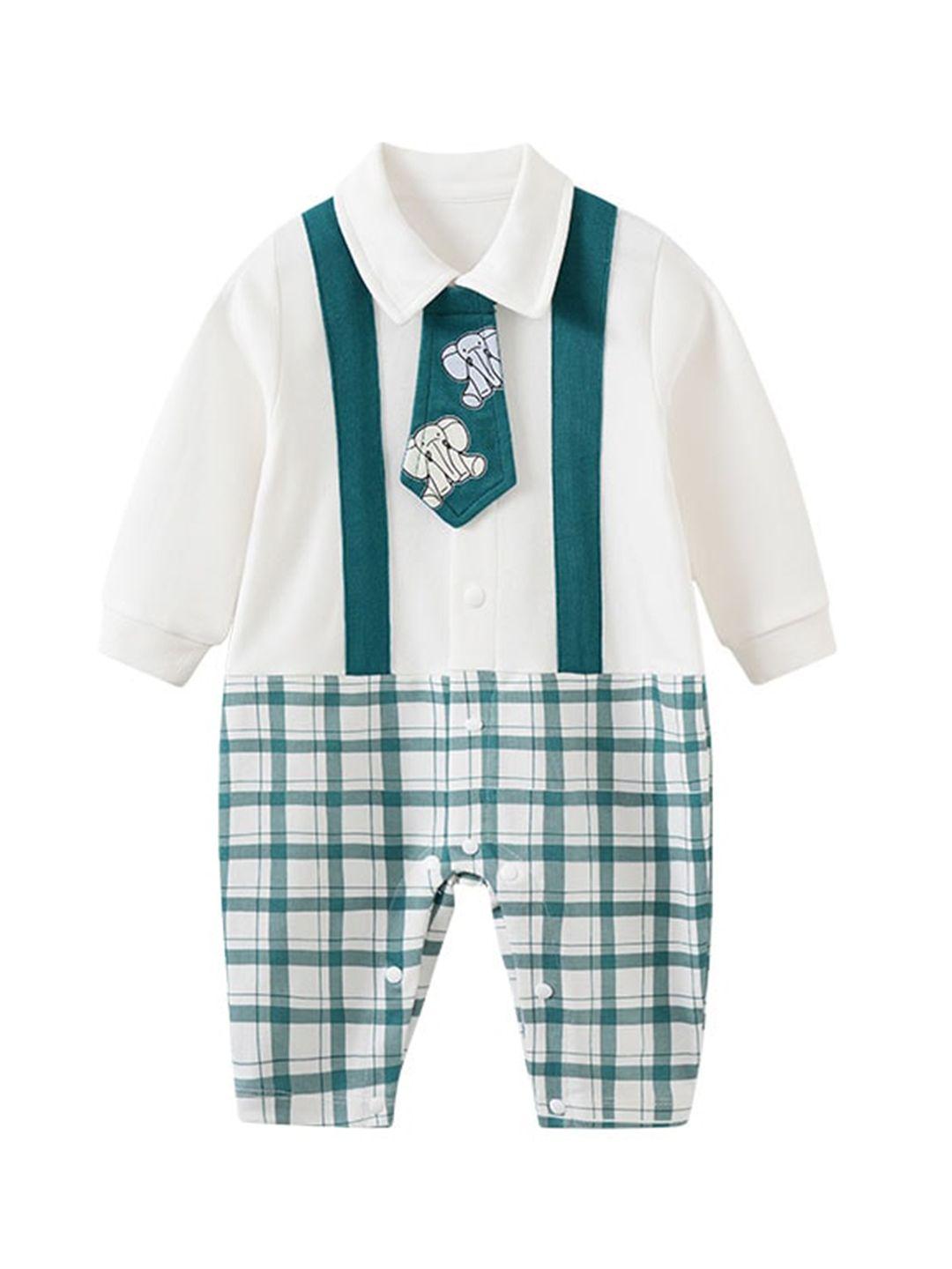 stylecast infant boys white and green checked cotton rompers