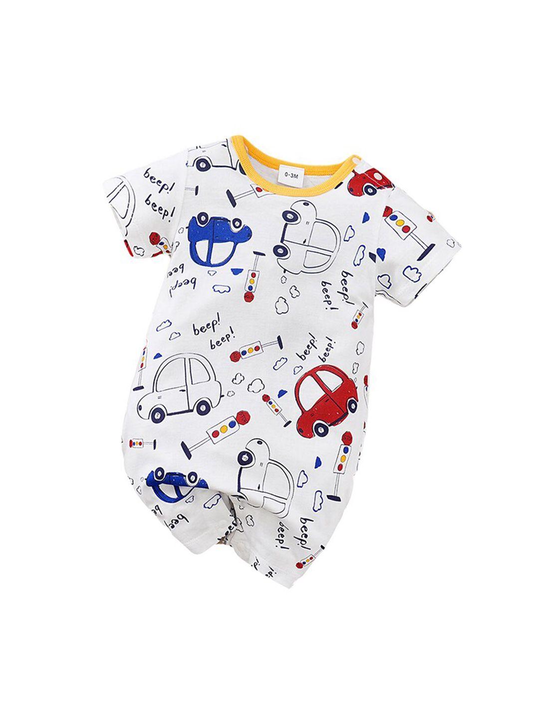 stylecast infant boys white conversational printed pure cotton rompers
