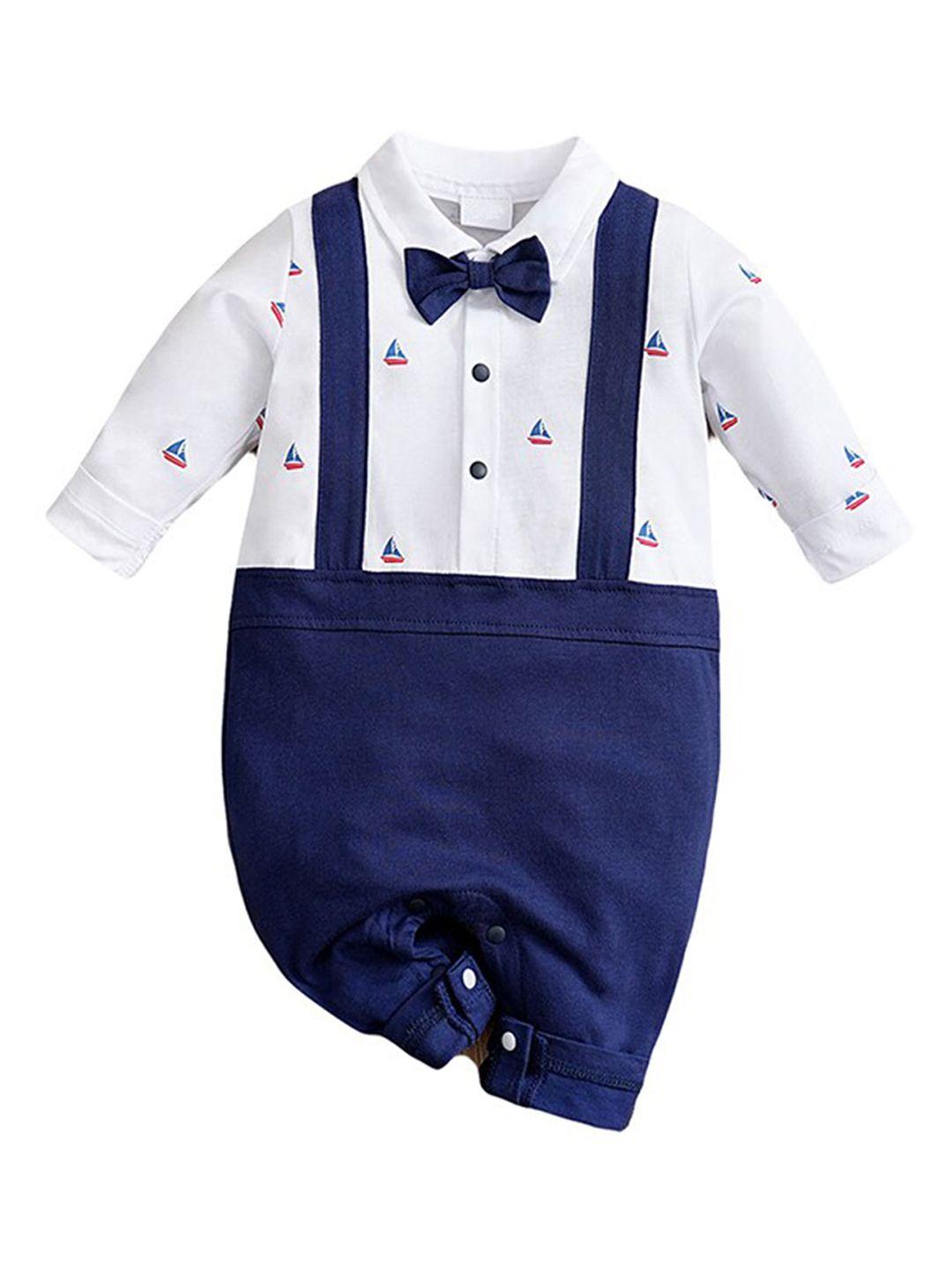 stylecast infant boys white printed pure cotton rompers