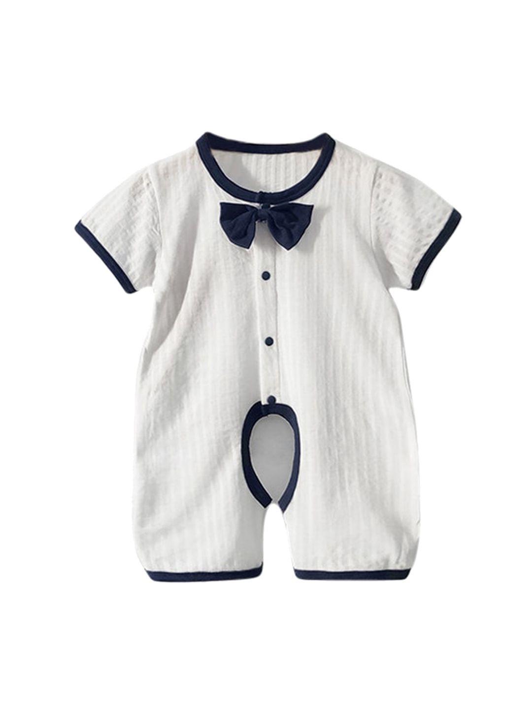 stylecast infant boys white self design cotton rompers