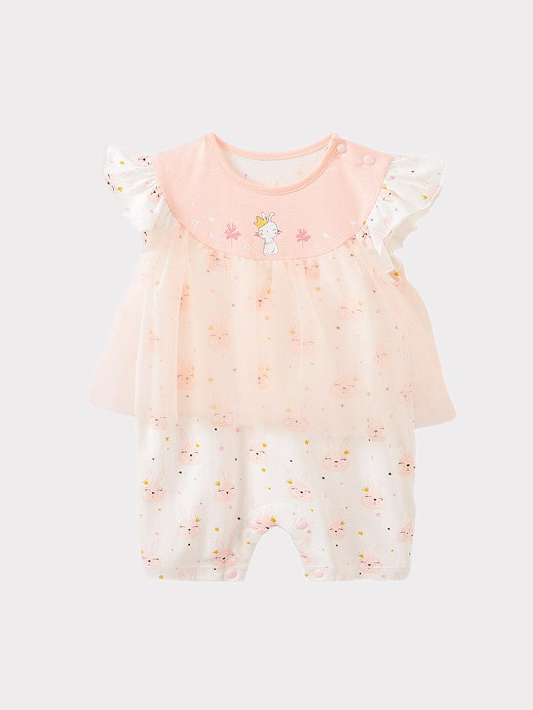 stylecast infant girls peach conversatinal printed cotton rompers