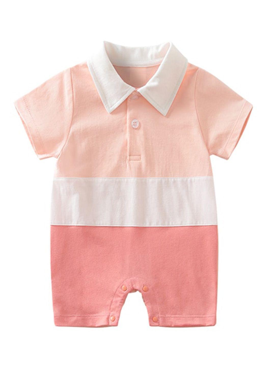stylecast infant girls pink colourblocked cotton rompers