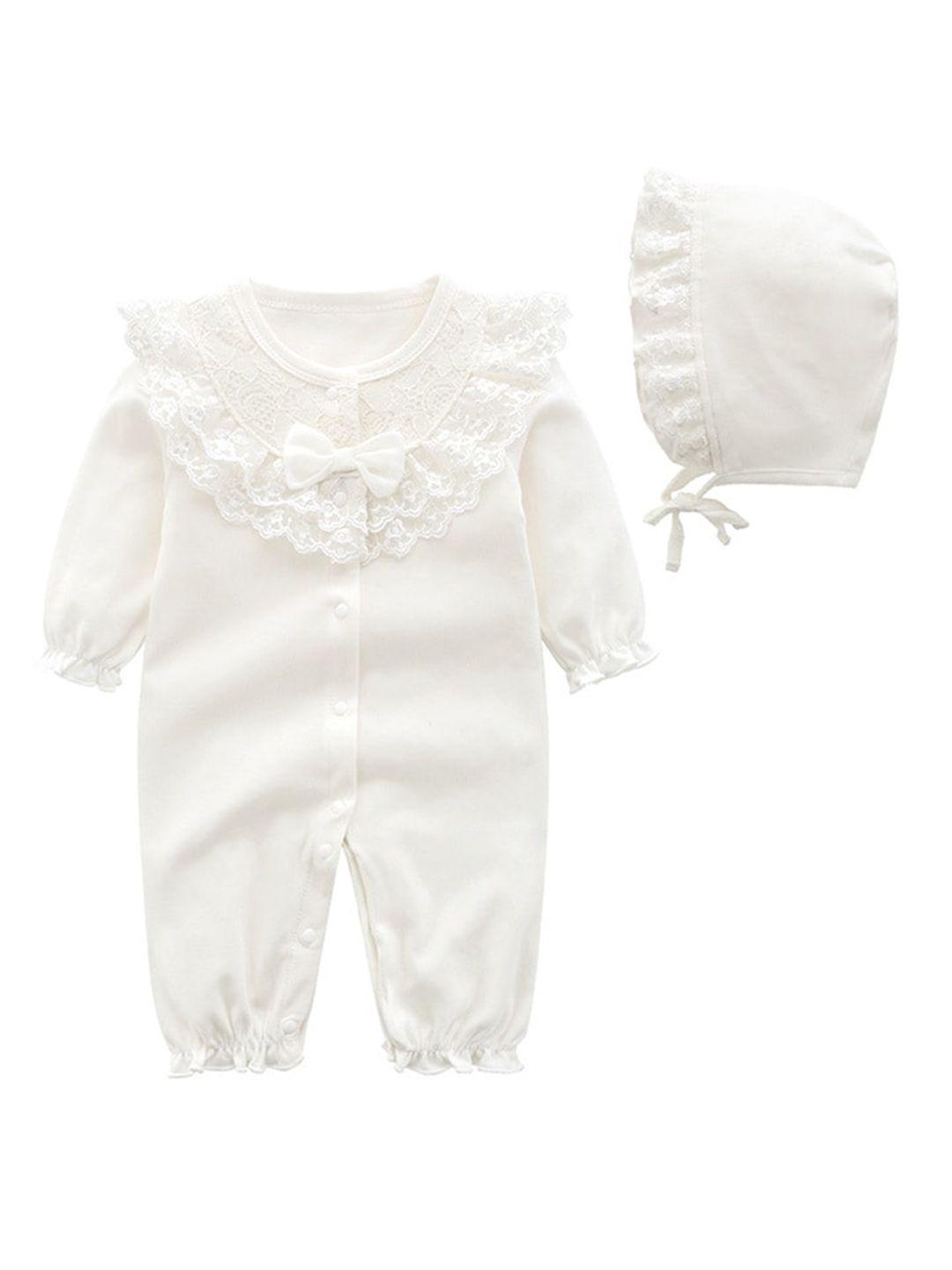 stylecast infant girls white cotton rompers with bonnet