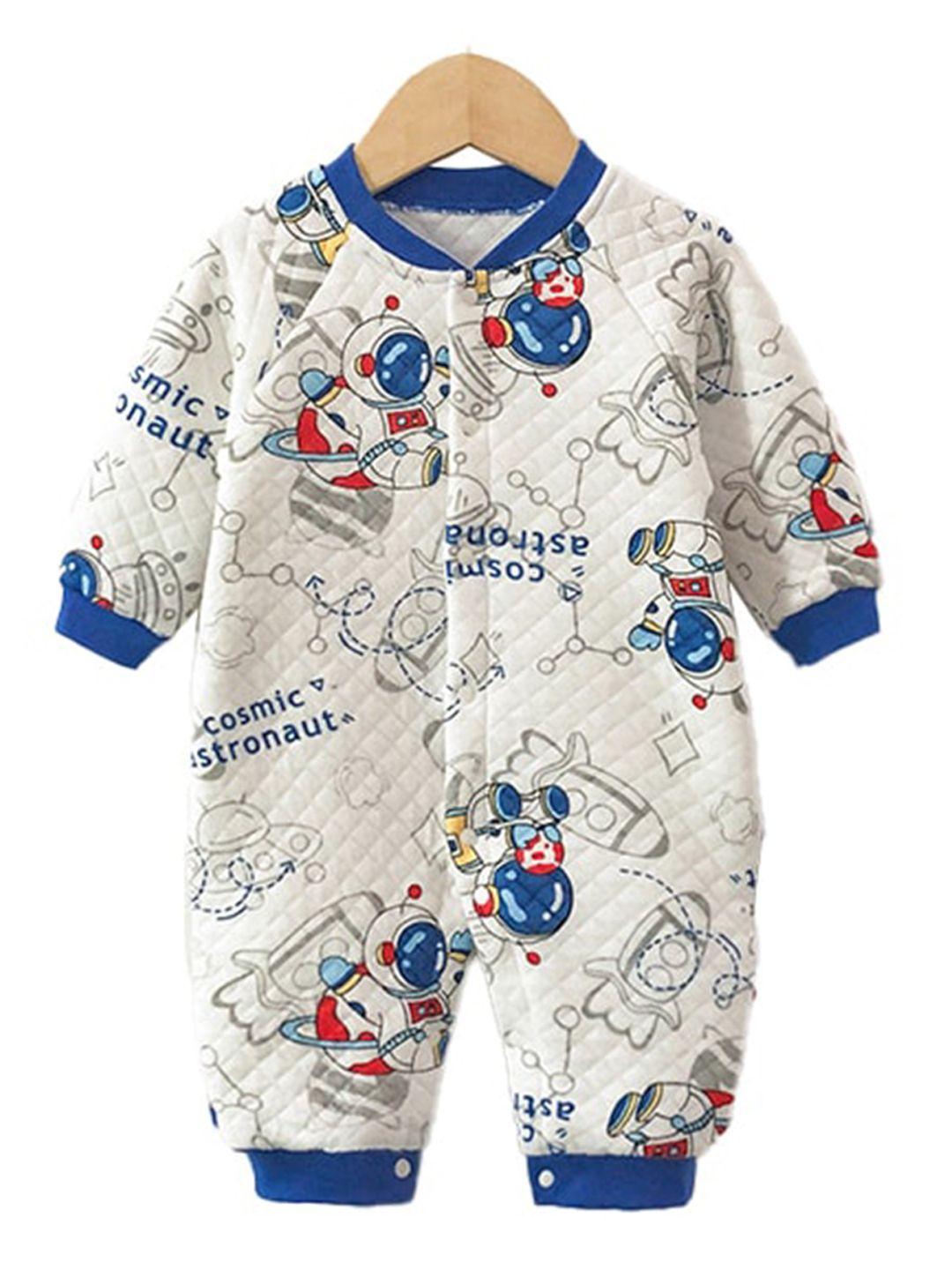 stylecast infants boys blue & white conversational printed rompers