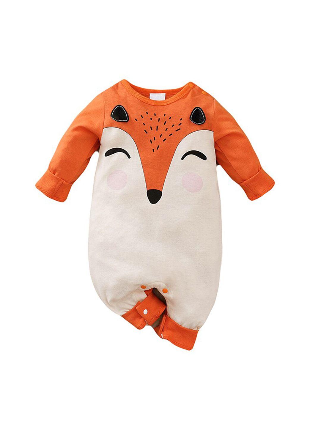 stylecast infants orange-coloured conversational printed pure cotton rompers