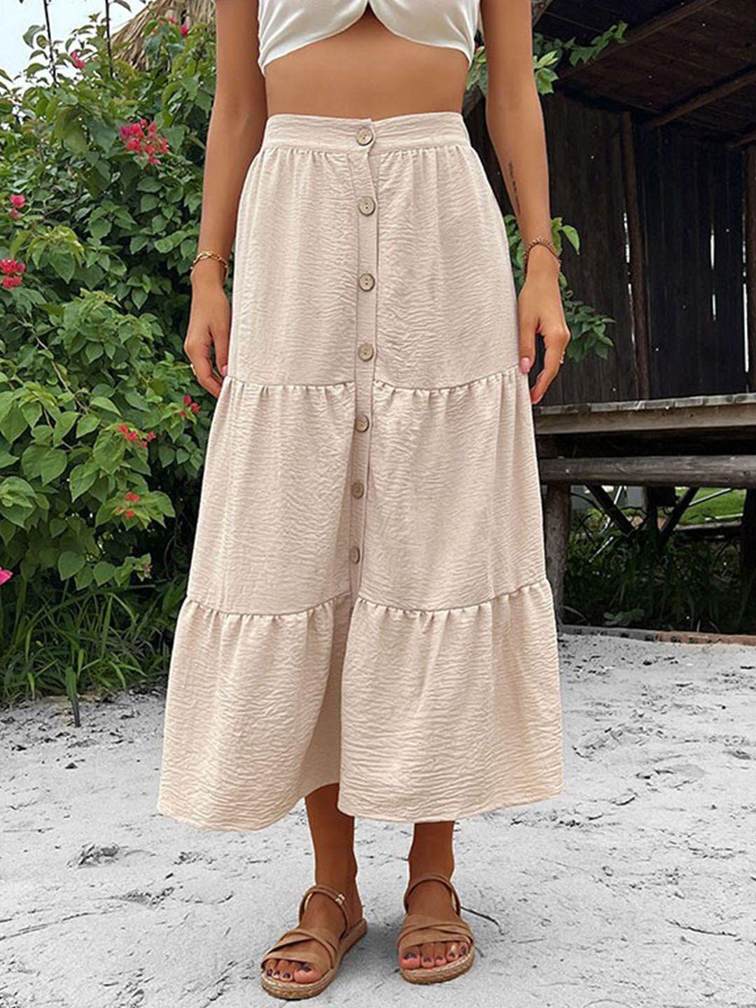 stylecast khaki coloued self-design tiered midi skirt
