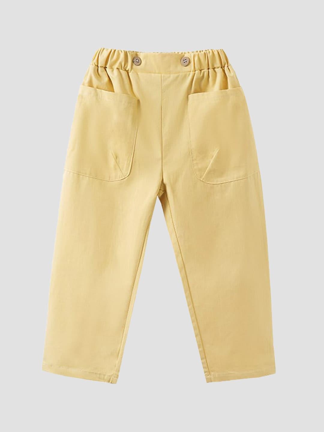 stylecast kids yellow mid rise cotton regular trousers