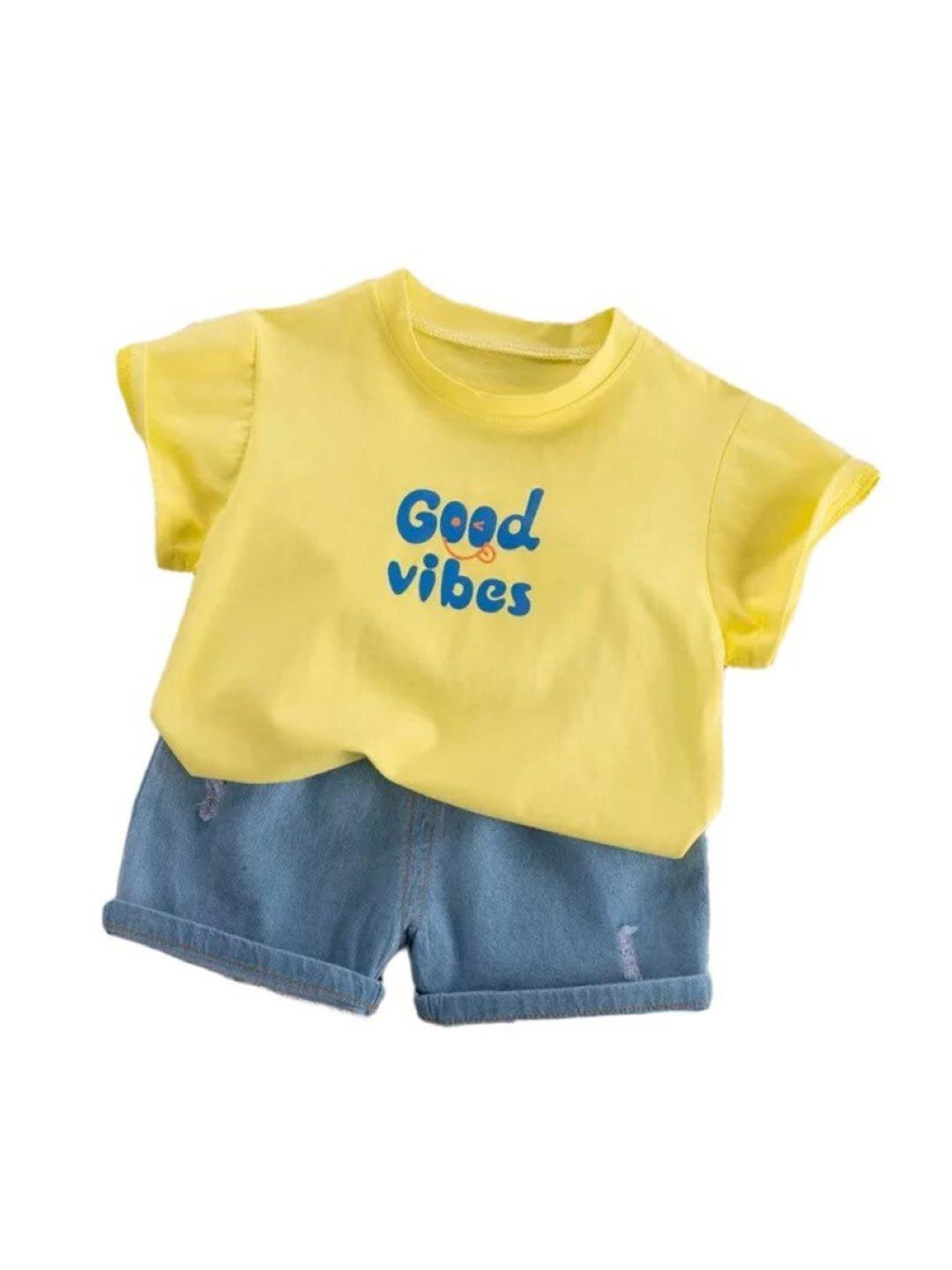 stylecast kids yellow printed pure cotton t-shirt with shorts