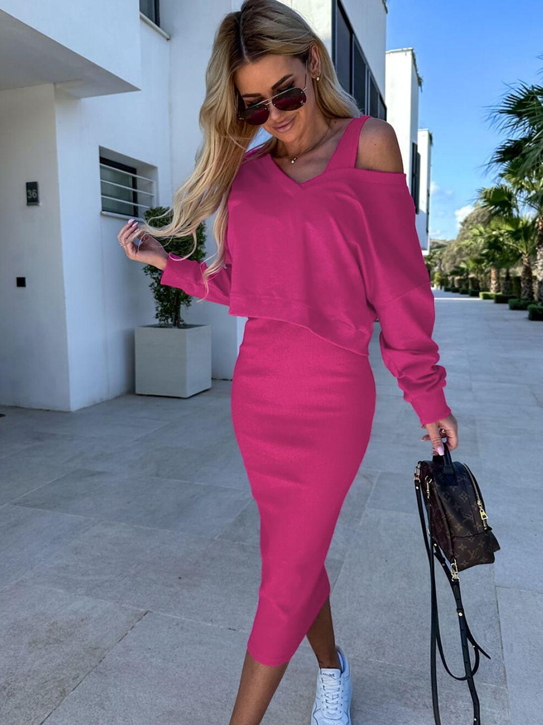 stylecast pink bodycon midi dress with crop sweatshirt