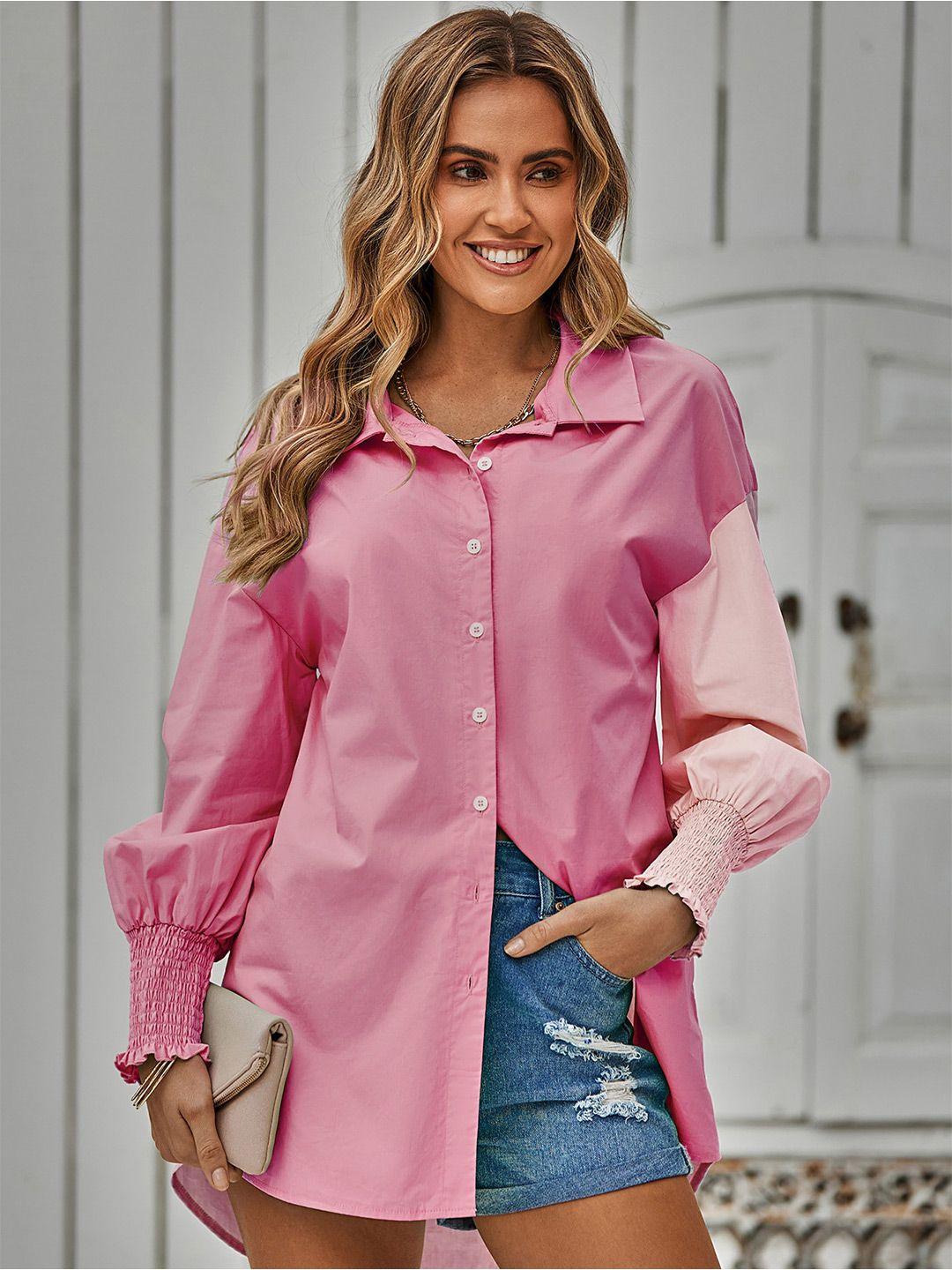 stylecast pink colourblocked shirt style longline top