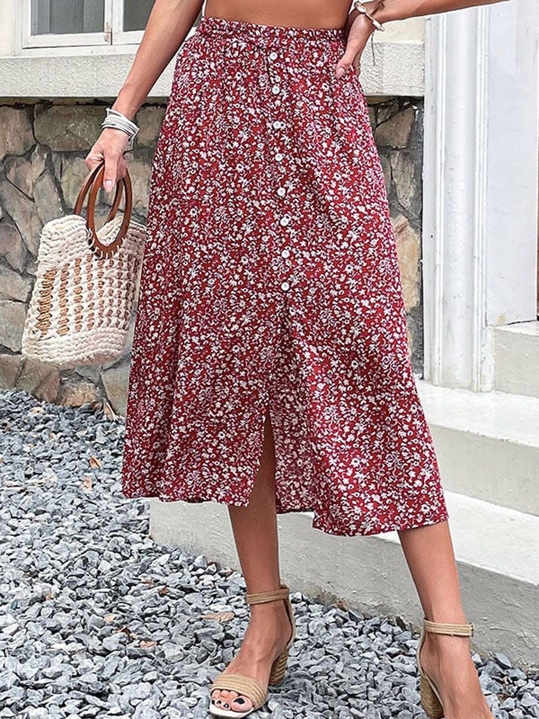 stylecast pink floral printed a-line midi skirt