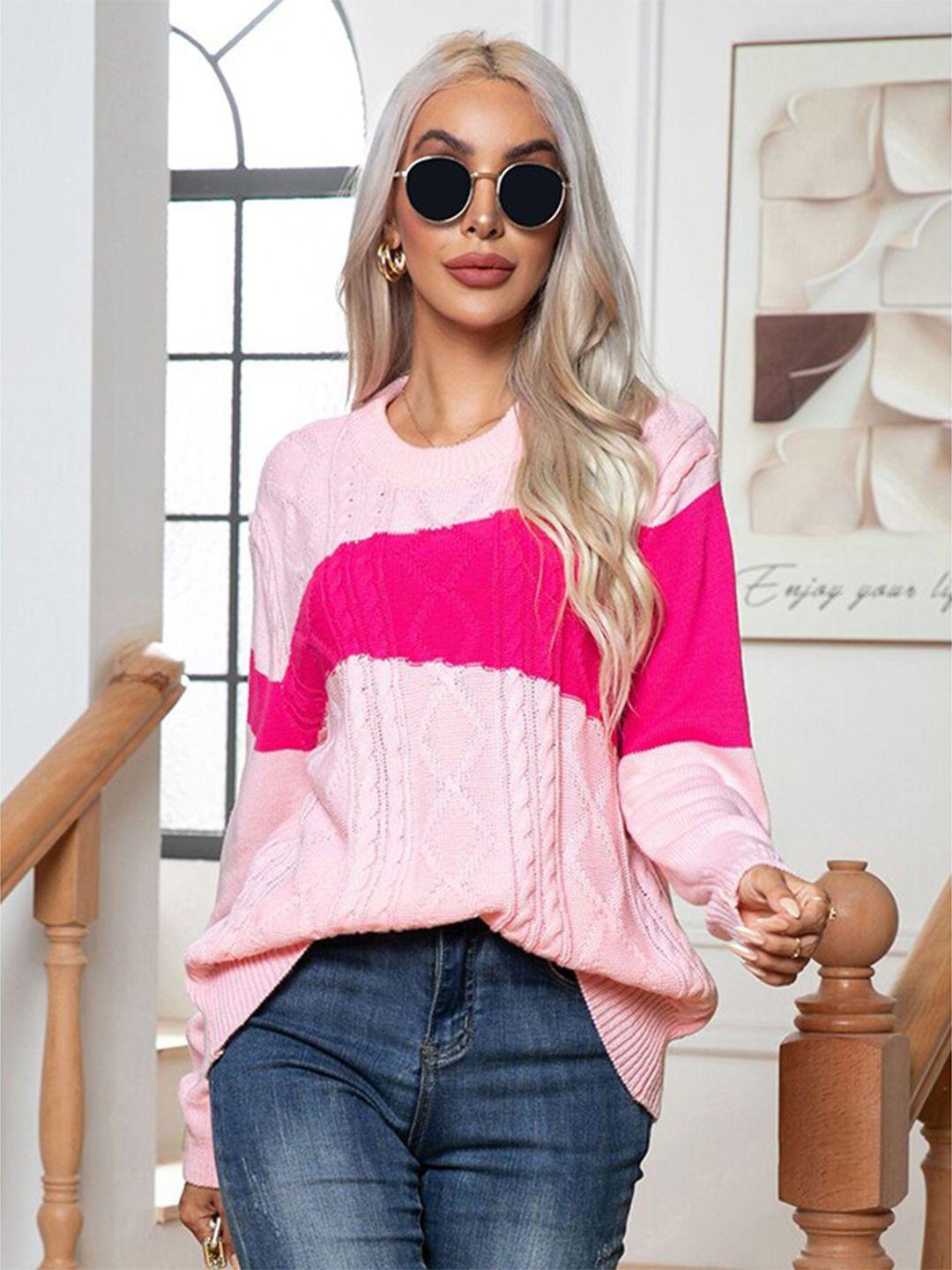 stylecast pink self design cable knit acrylic pullover sweater