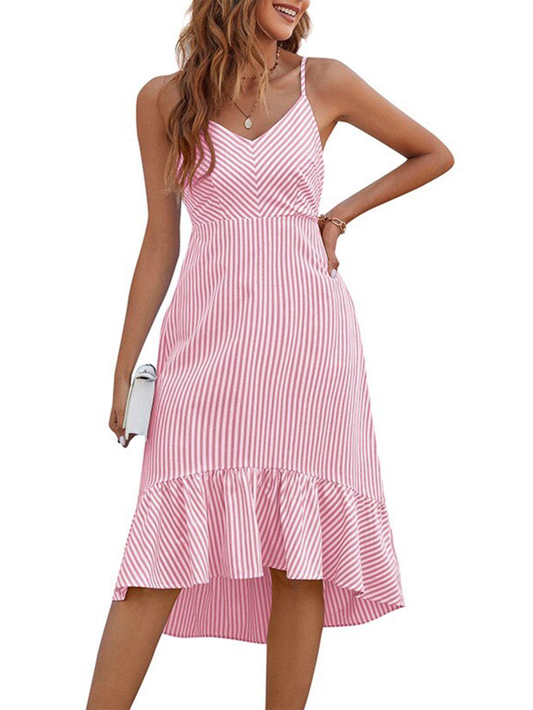 stylecast pink striped shoulder straps a-line midi dress