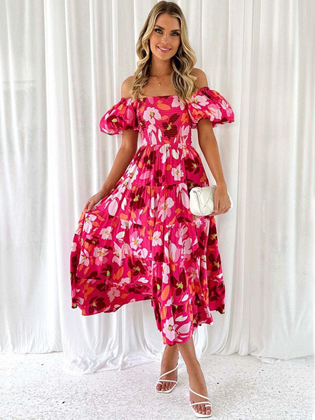 stylecast printed off-shoulder puff sleeve maxi dress