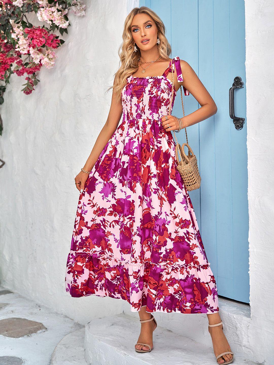 stylecast purple & pink floral printed shoulder straps maxi dress