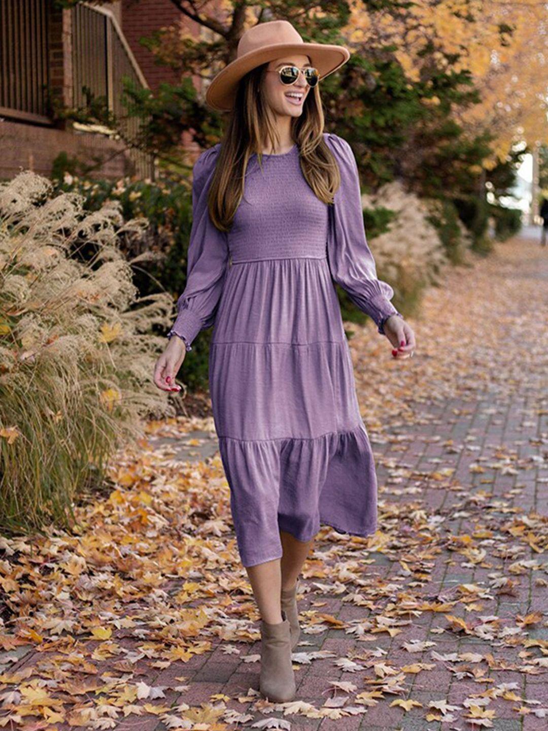 stylecast purple bishop sleeve layered a-line midi dress