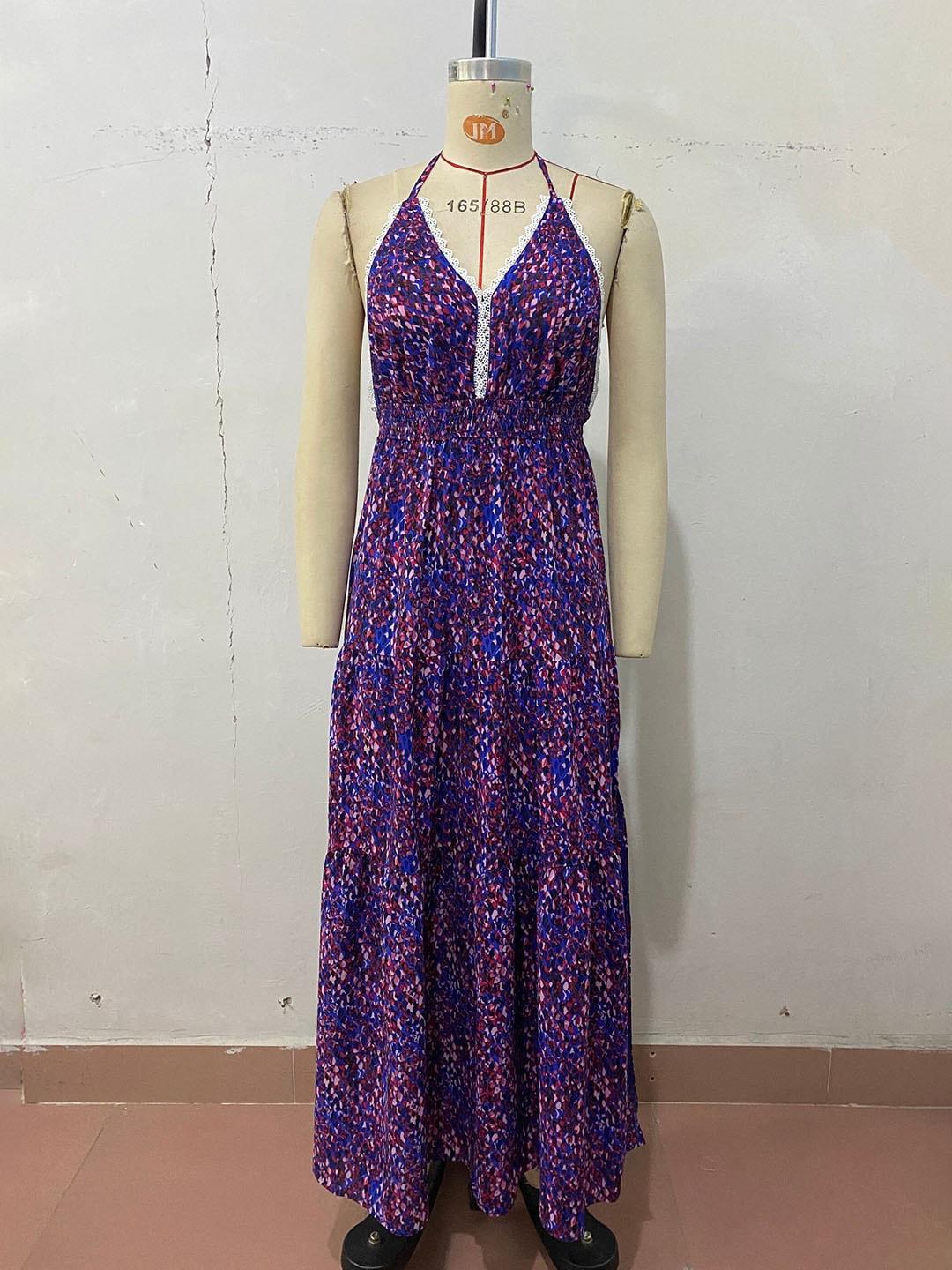 stylecast purple floral printed halter neck sleeveless maxi dress