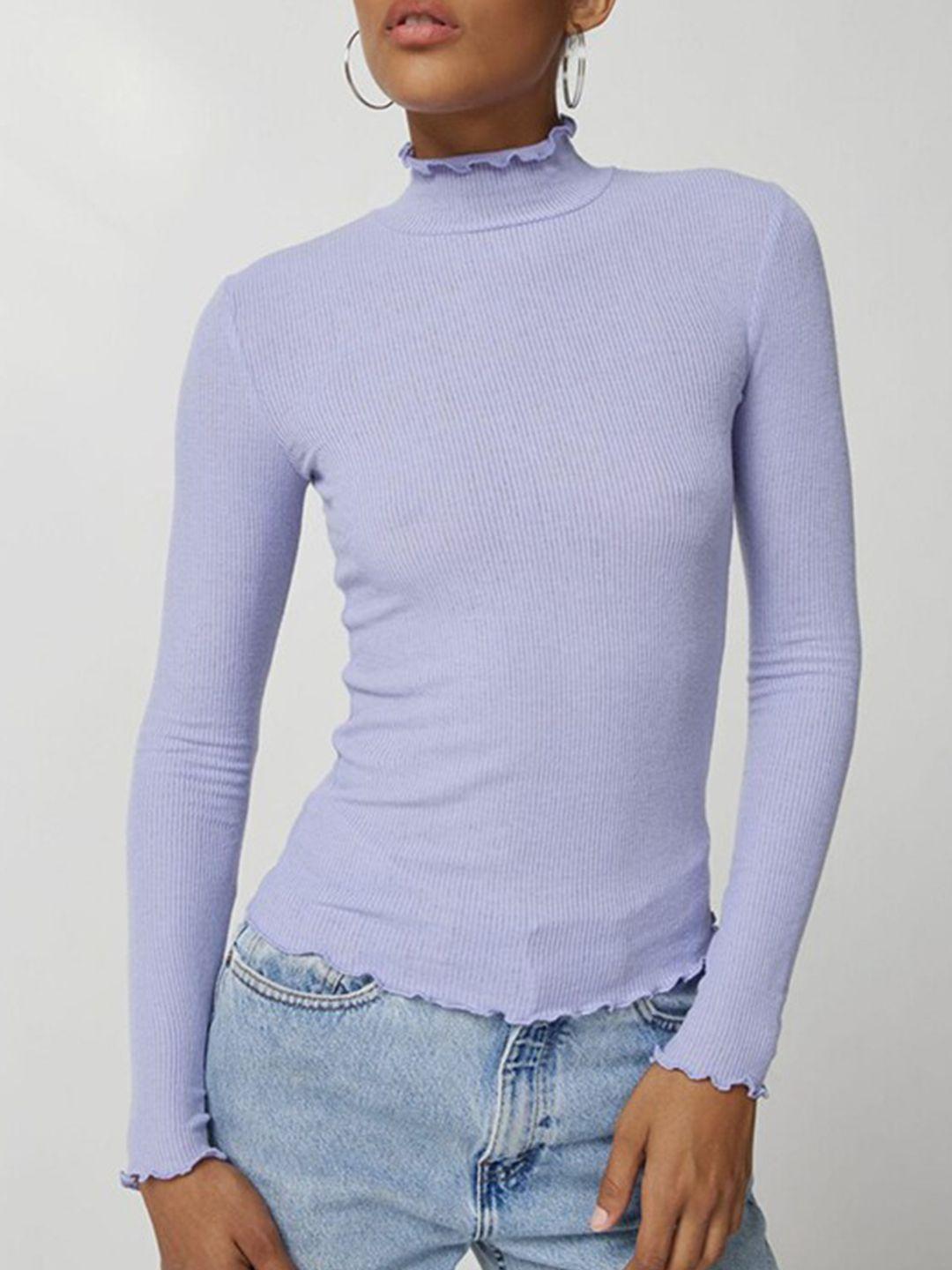 stylecast purple ribbed high neck fitted top