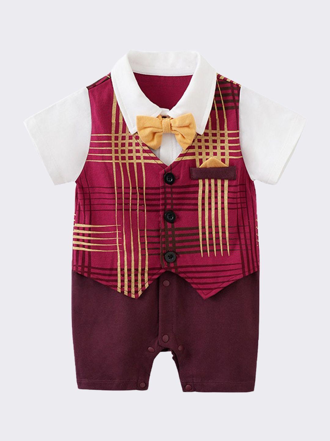 stylecast red & white infant boys checked cotton rompers