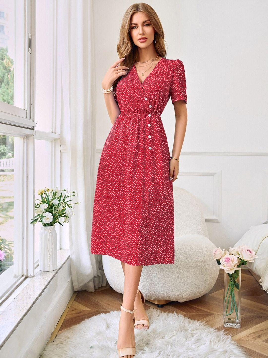 stylecast red floral print a-line midi dress