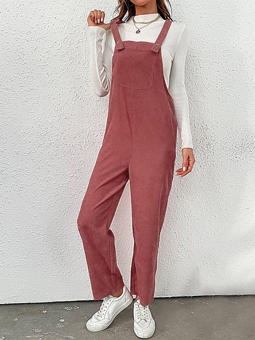 stylecast red shoulder strap straight leg dungaree
