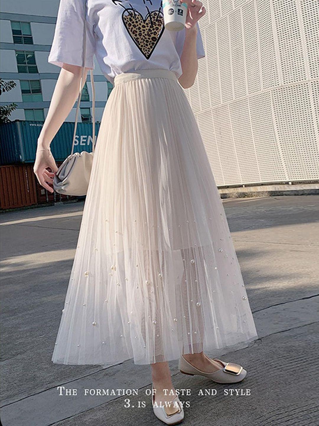 stylecast white flared pleated midi skirt