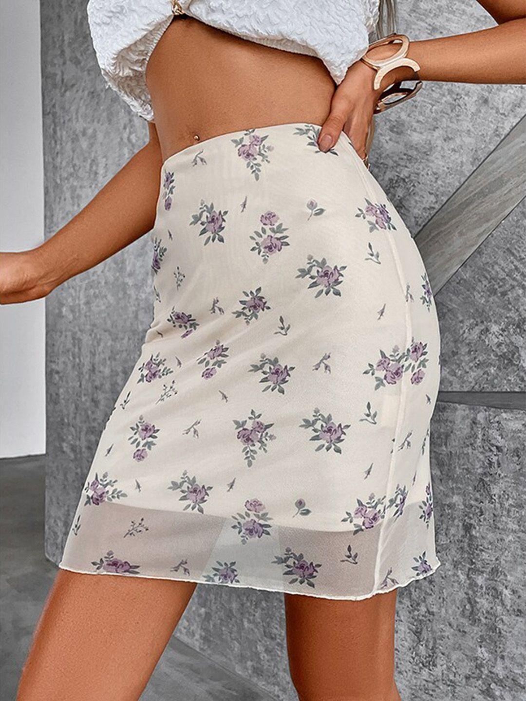 stylecast white floral printed pencil mini skirt