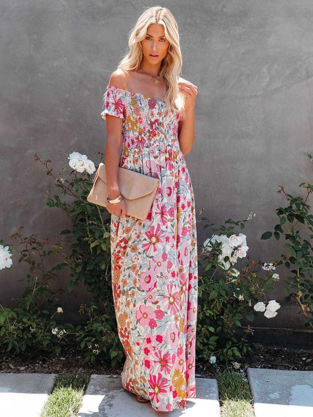stylecast white floral printed smocked maxi dress