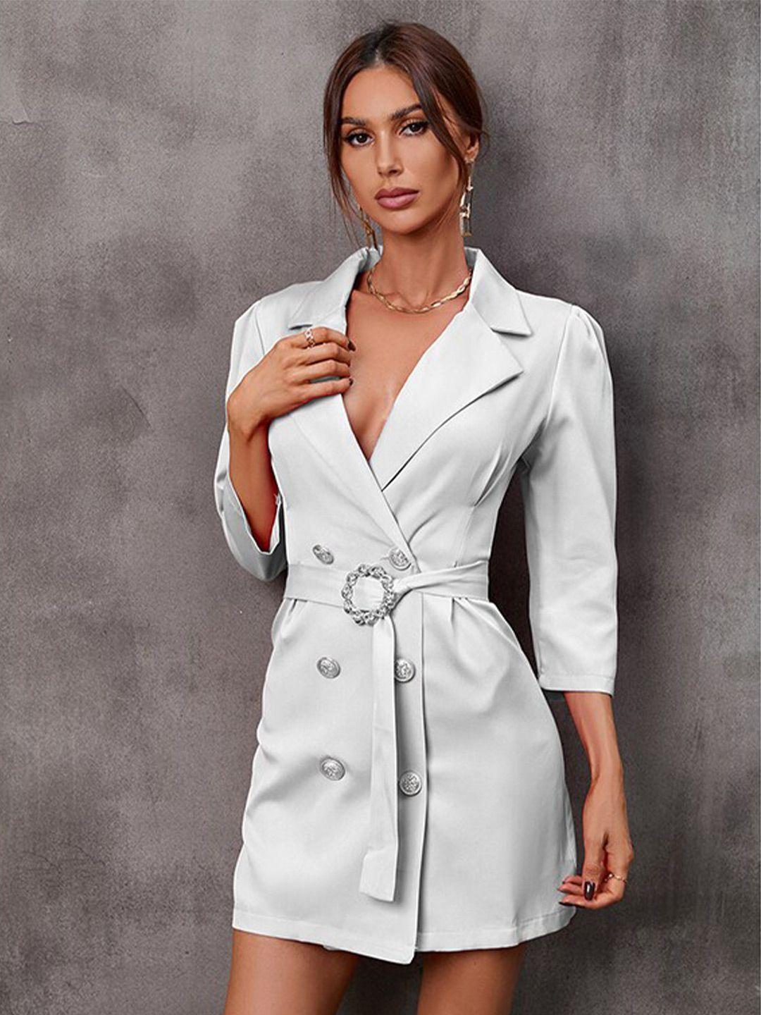 stylecast white notched lapel belted shirt mini dress