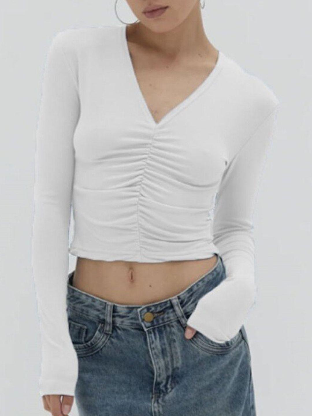 stylecast white v-neck ruched crop top