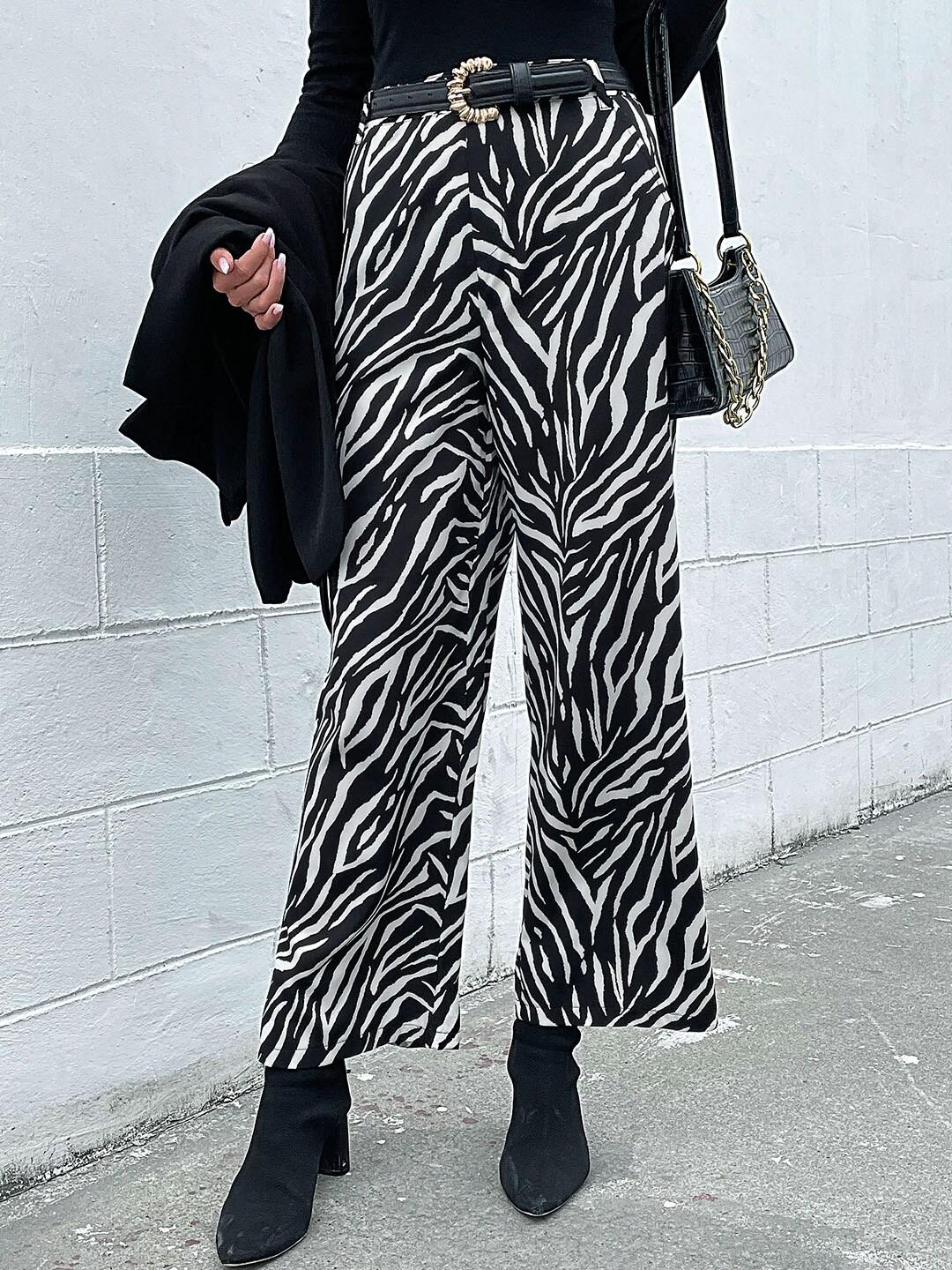 stylecast women animal printed loose fit high-rise parallel trousers