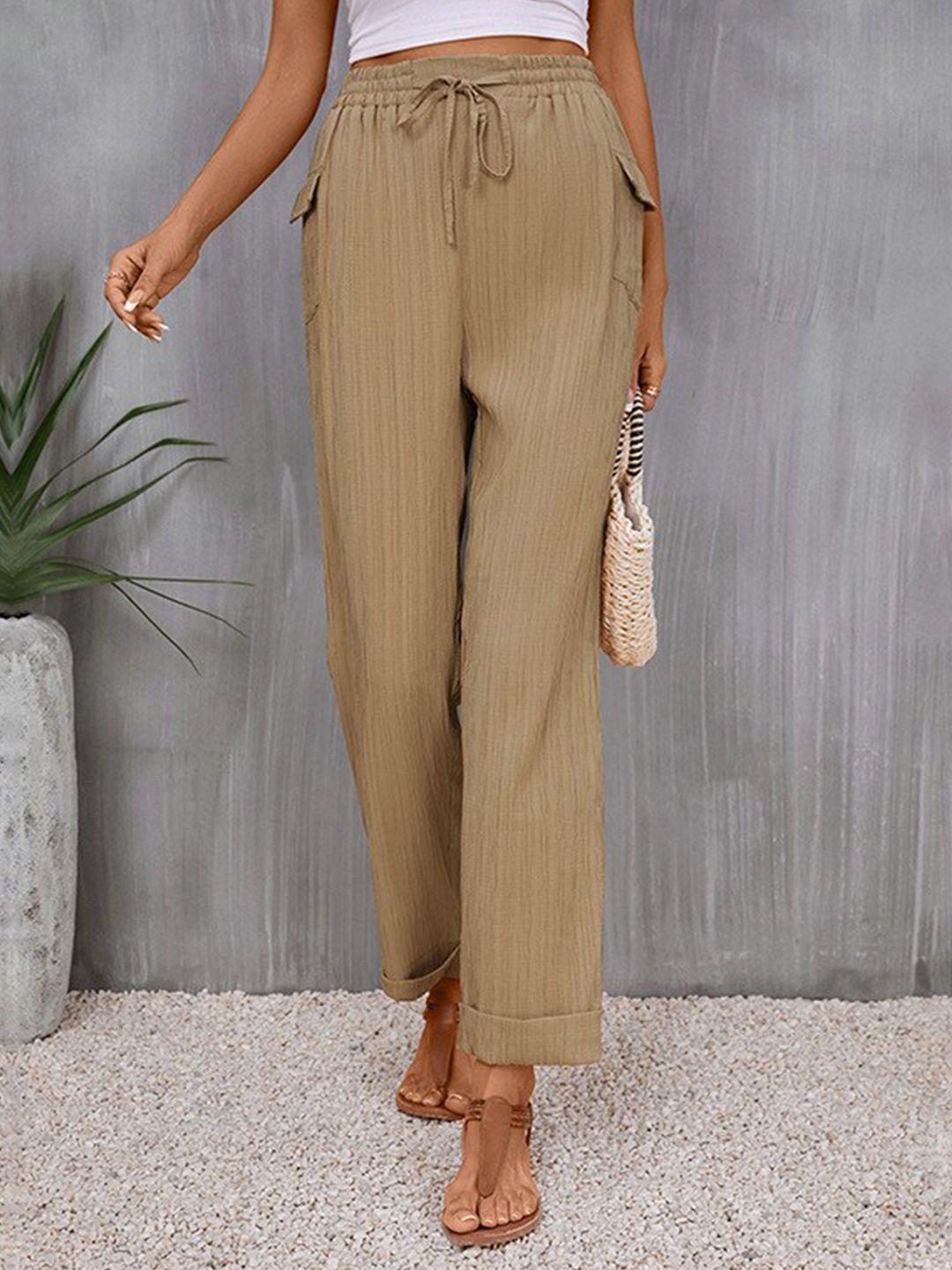 stylecast women beige loose fit high-rise trousers