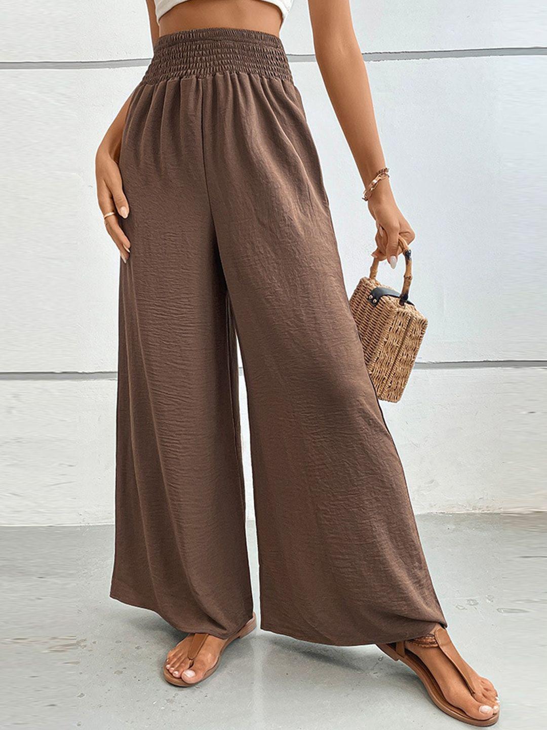 stylecast women brown flared high-rise parallel trousers