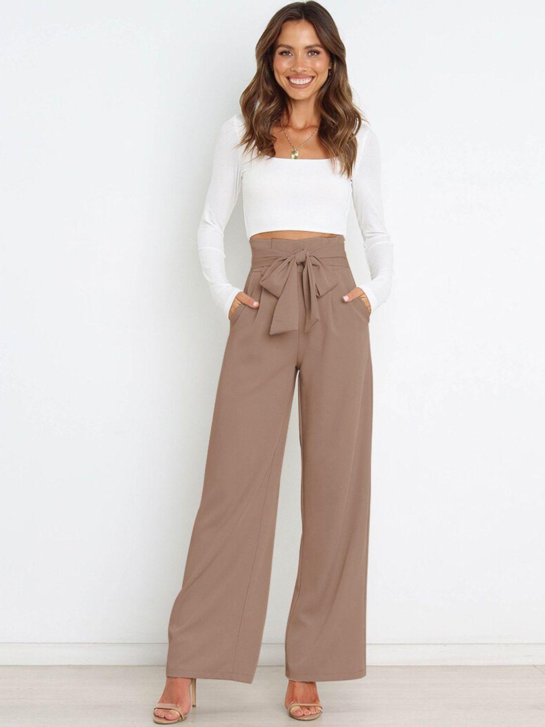 stylecast women brown loose fit high-rise parallel trousers
