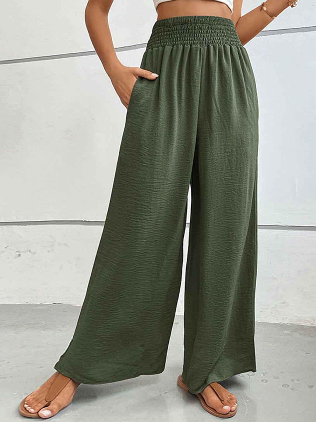 stylecast women green flared high-rise parallel trousers