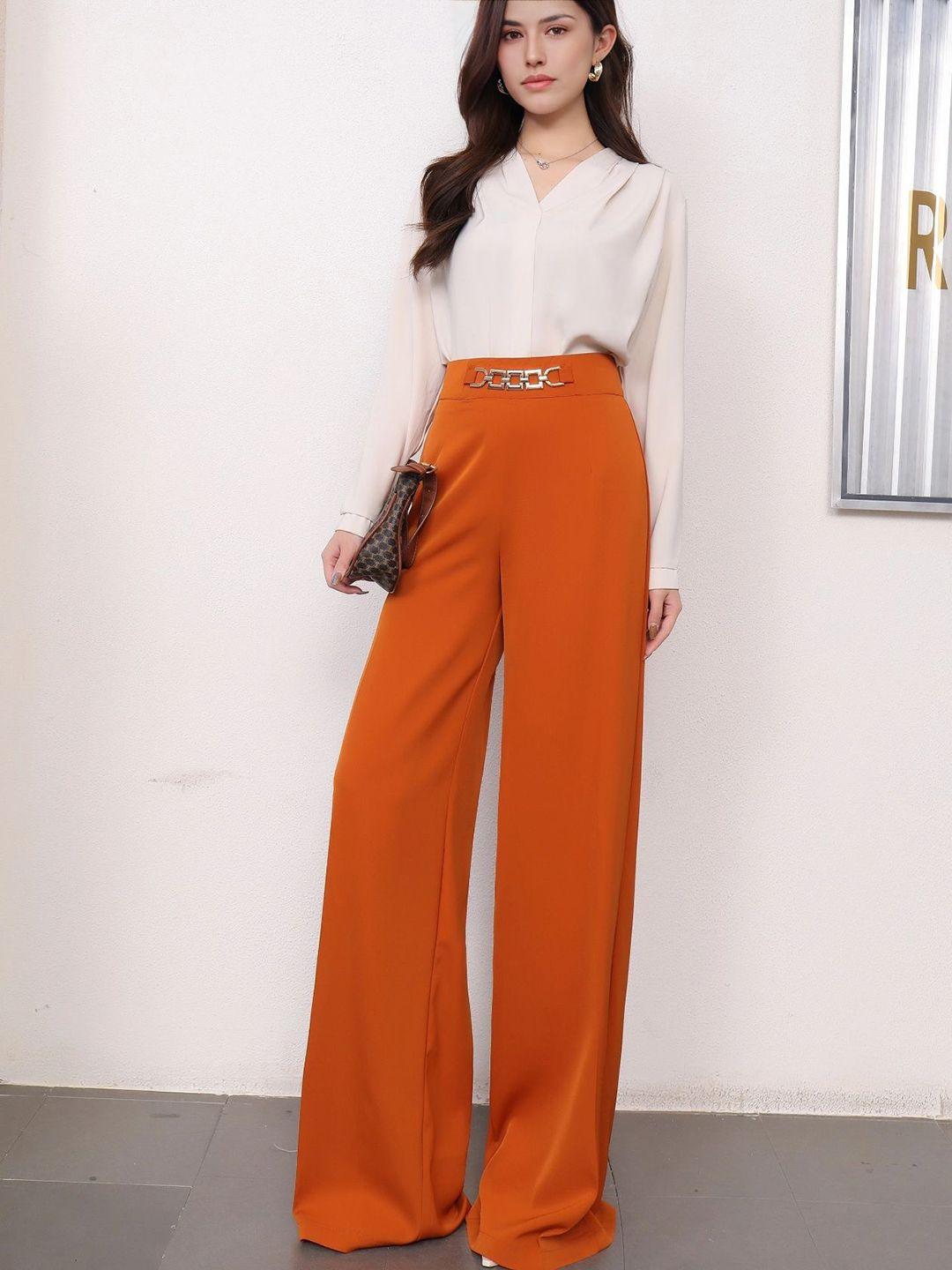 stylecast women orange-coloured flared trousers